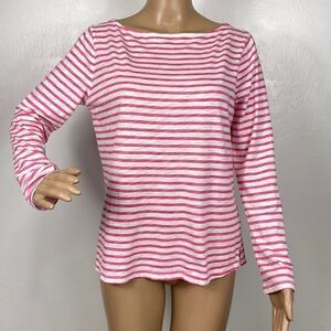 Joe Fresh White And Pink Stripes Cotton Long Sleeve Shirt Size L